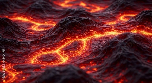 Fototapeta Abstract 3D waves with a molten lava effect, blending red and black with high contrast