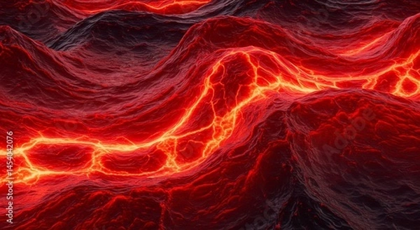 Fototapeta Abstract 3D waves with a molten lava effect, blending red and black with high contrast