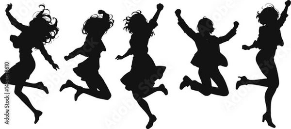 Fototapeta Vector silhouette of woman jumping in various dynamic poses