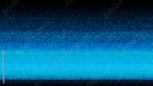 Fototapeta Glitch noise texture background – blue static screen, video stripes interference, digital distortion VFX effect
