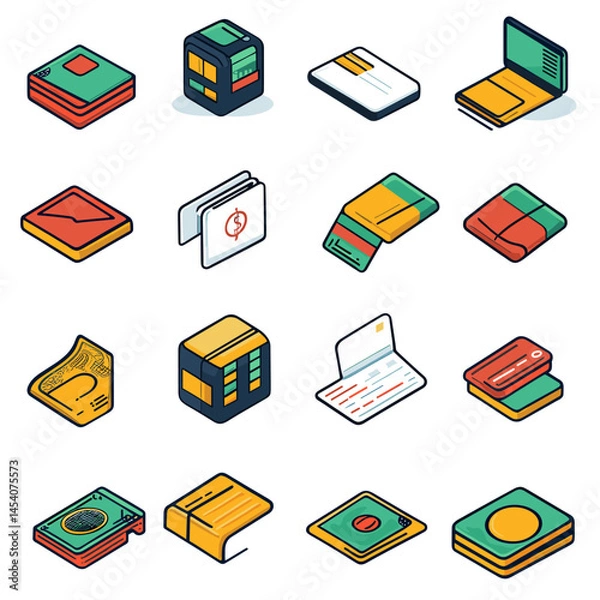 Obraz Set of vector icons on the theme of banks and finance: money, bank, credit and debit cards, payments, transfers, finance, coins, safes. Suitable for UI, applications and infographics.