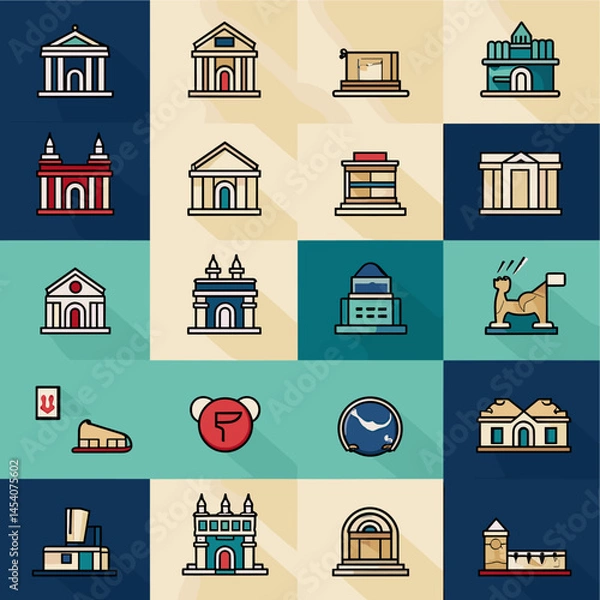 Obraz Set of vector icons on the theme of banks and finance: money, bank, credit and debit cards, payments, transfers, finance, coins, safes. Suitable for UI, applications and infographics.