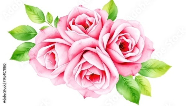 Obraz Elegant pink watercolor roses artwork on plain background, suitable for decorative designs and floral themed creative projects