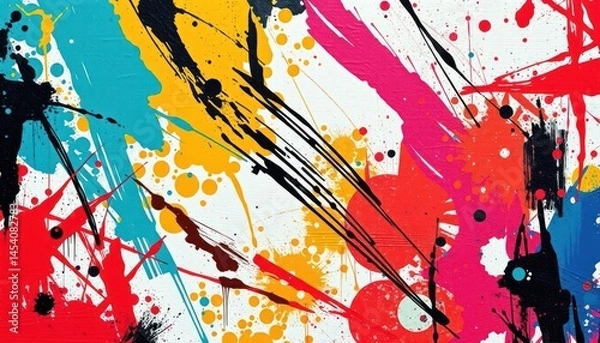 Obraz Dynamic abstract expressionism paint splatters on canvas texture, vivid and energetic