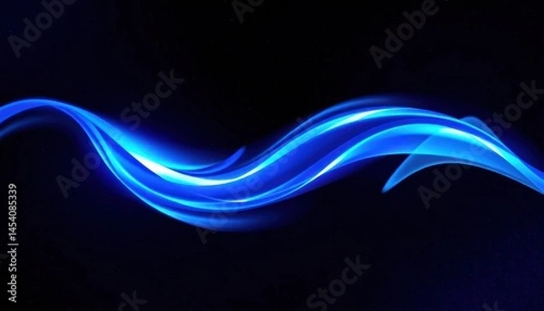 Obraz Luminous Blue Waves Abstract Against Deep Black Backdrop for Digital Graphics and Creative Designs