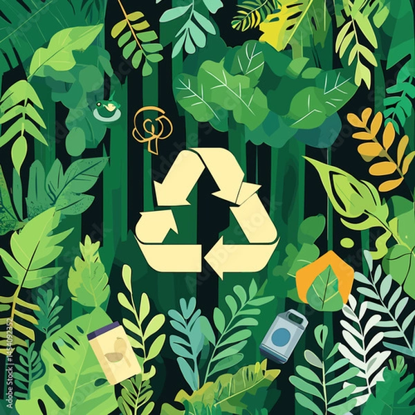 Obraz AVector illustration depicting beautiful and untouched nature: forests, mountains, rivers, clear sky and green landscapes. Symbol of environmental preservation and harmony withdobe Illustrator Artwork