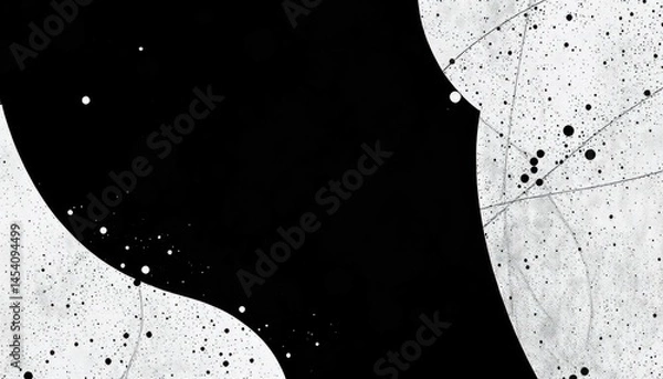 Fototapeta Monochrome Minimalist Design with Textural Splatters and Dynamic Curved Shapes Concept, High Contrast Illustration