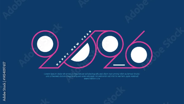 Fototapeta Design the logo text Happy New Year 2026. Cover the business diary for 2026 with a wish. Brochure, card, banner design template. Vector illustration.