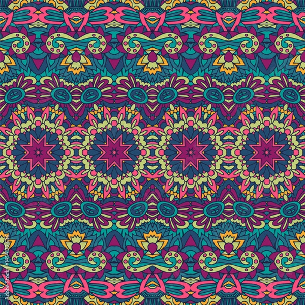 Obraz Abstract geometric damask seamless pattern ornamental. Indian vivid color textile design