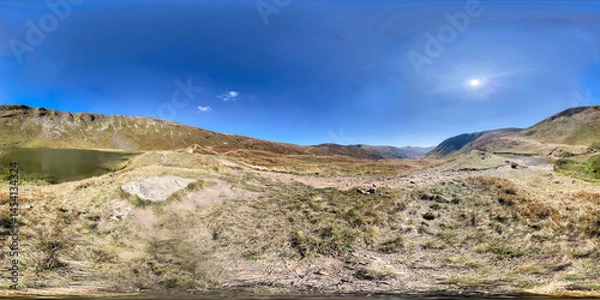 Fototapeta Full Spherical panorama of Carpathian mountain valley lake