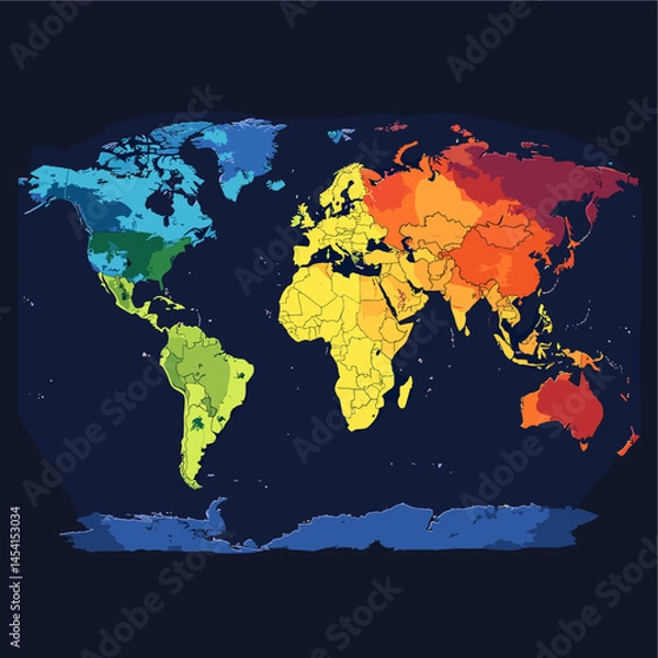 Obraz Vector political map of the world without names: clear country borders, distinguishable continents and regions. Suitable for design, infographics and data visualizations.
