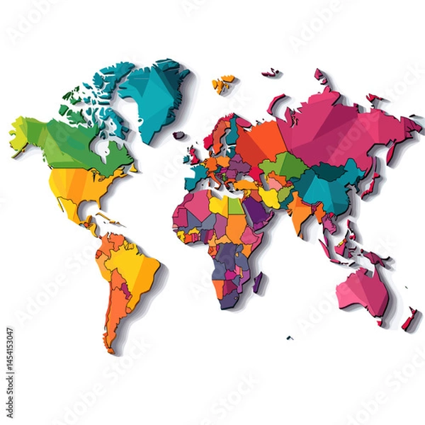 Obraz Vector political map of the world without names: clear country borders, distinguishable continents and regions. Suitable for design, infographics and data visualizations.