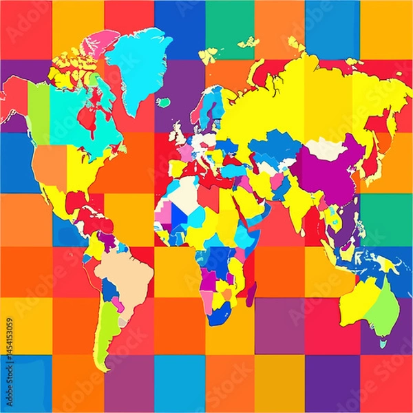 Obraz Vector political map of the world without names: clear country borders, distinguishable continents and regions. Suitable for design, infographics and data visualizations.