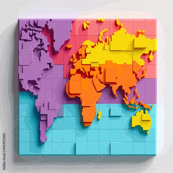 Obraz Vector political map of the world without names: clear country borders, distinguishable continents and regions. Suitable for design, infographics and data visualizations.
