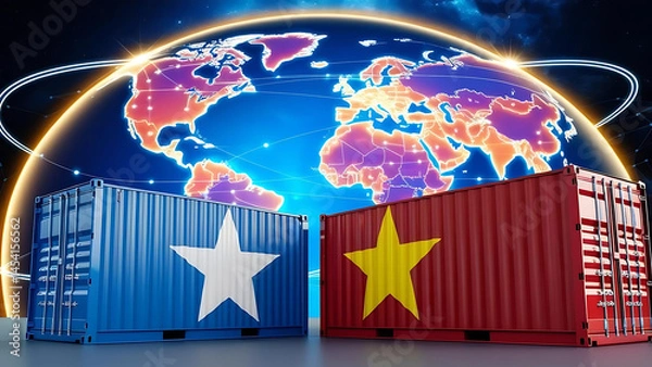 Obraz America and China Trade Containers with Global Network Background