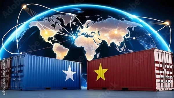 Obraz America and China Trade Containers with Global Network Background