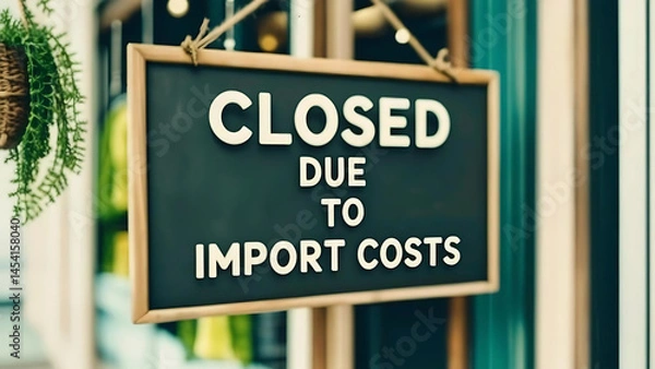 Obraz Import Tariffs trade impact concept. Closed shop sign citing import costs affecting business 