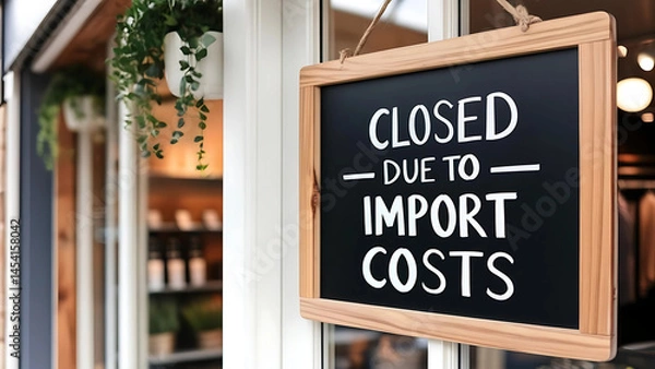 Obraz Import Tariffs trade impact concept. Closed shop sign citing import costs affecting business 