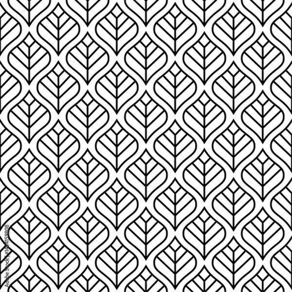 Fototapeta Damask floral decorative seamless pattern for background, wallpaper, print, textile, fabrics. Elegant Abstract geometric botanical art deco texture leaves illustration.