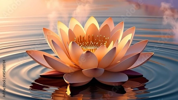 Obraz Pink lotus flower looks serene floating on the water with sunlight, meditation and Human Battery concept