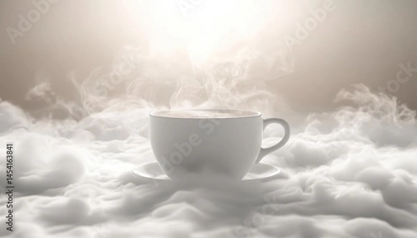 Obraz A steaming cup of coffee, surrounded by ethereal clouds