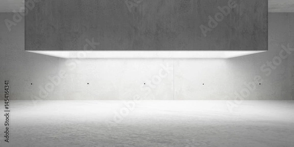 Fototapeta Abstract empty, modern concrete room with rectangular wide light shaft in the back and rough floor - industrial interior background template
