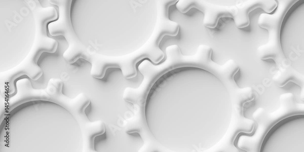 Fototapeta Group of smooth mechanical gears geometrical background wallpaper banner pattern flat lay from above