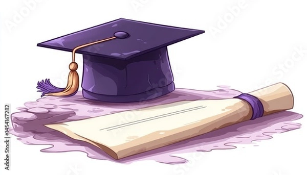 Obraz Graduation cap and diploma scroll resting on a textured surface