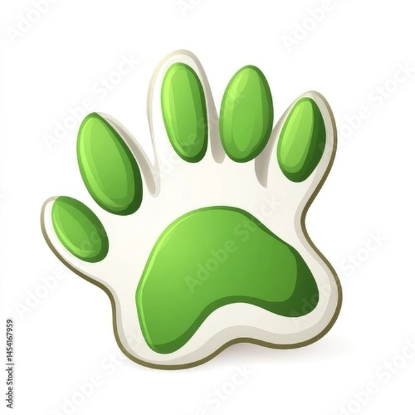 Obraz Cartoon paw print with green pads and a light outline on a white background