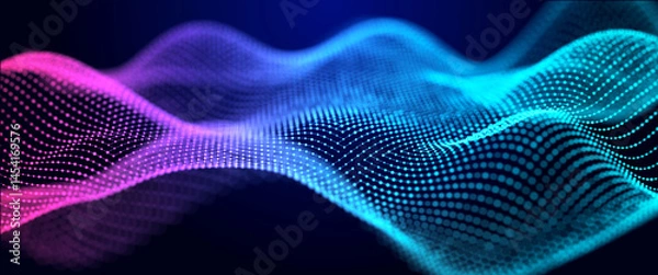 Obraz Futuristic wave of musical particles. Stream of running data. 3D rendering