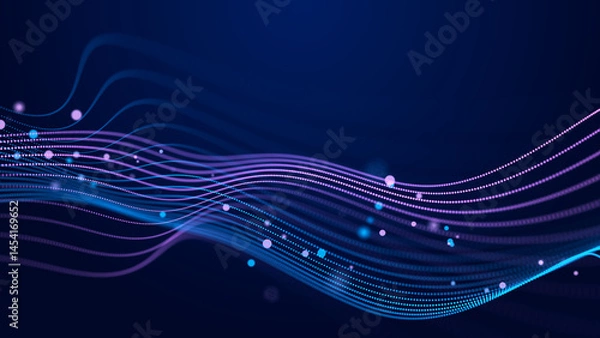 Obraz Futuristic wave of musical particles. Stream of running data. 3D rendering