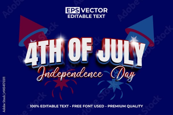 Fototapeta American Independence Day 4th of July 3D Style Shining Editable Text Effect with Fireworks