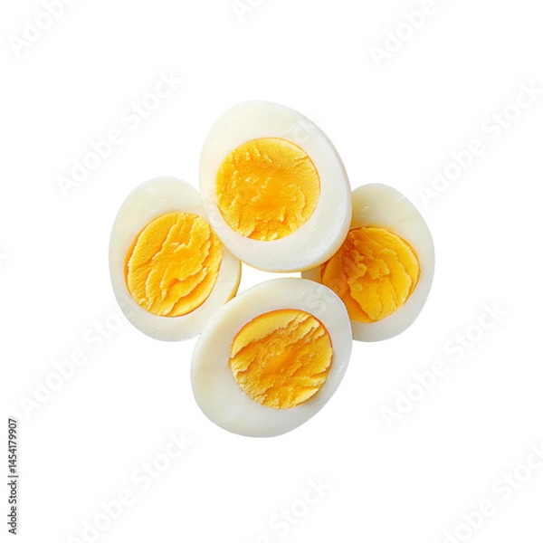 Fototapeta Four Halved Hard-Boiled Eggs Isolated on Black Background