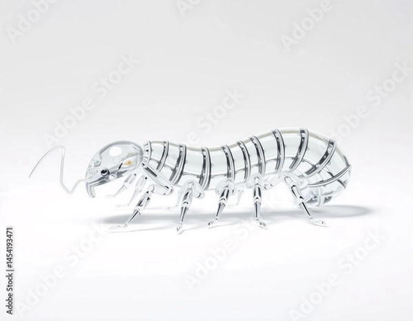 Fototapeta  hyper-realistic centipede made of transparent crystal glass, isolated on a pure white background