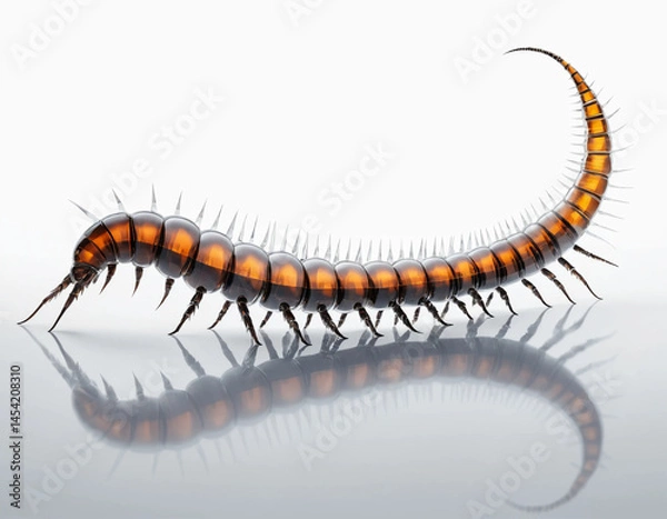 Fototapeta  hyper-realistic centipede made of transparent crystal glass, isolated on a pure white background