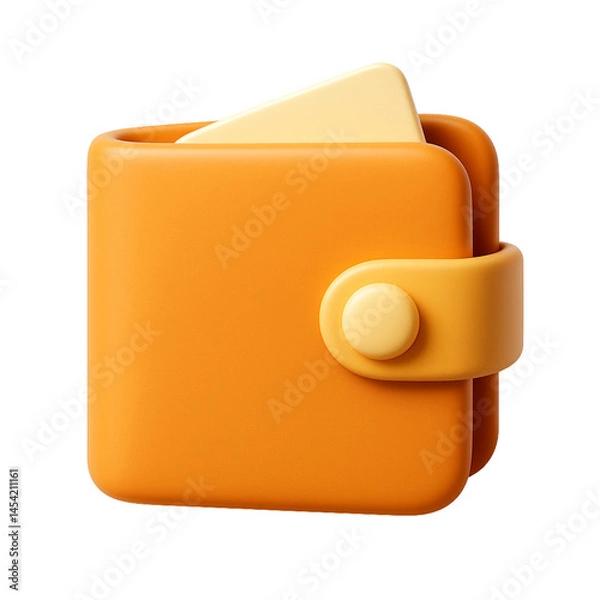Fototapeta Vibrant orange 3D wallet icon with yellow card inside. Suitable for digital banking, saving apps, finance dashboards, and fintech interfaces