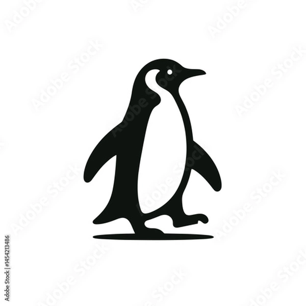 Obraz Black silhouette of a penguin walking logotype