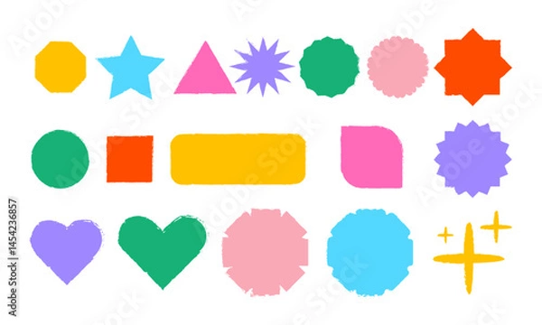 Obraz Set of basic grungy geomatric shapes. rough and messy stars, heart and basic shapes vector illustration.