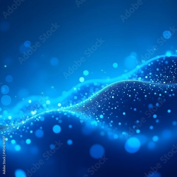 Obraz The composition features a flowing blue wave made of vibrant dots, illuminated by a subtle light source, evoking a sense of depth and modern technology.
