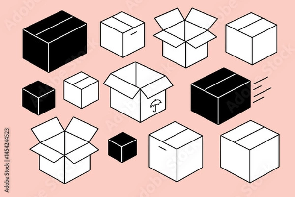 Fototapeta Various Cardboard Boxes and Shipping Packages on Pink Background Illustration