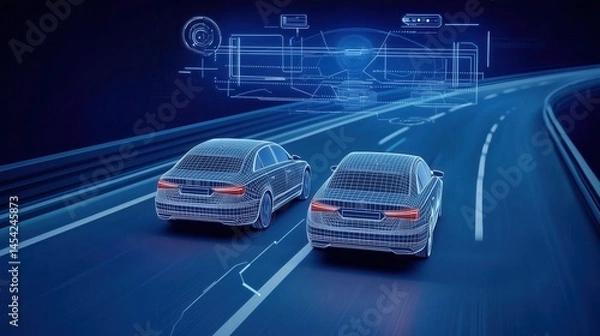 Fototapeta Self-driving cars on a highway
