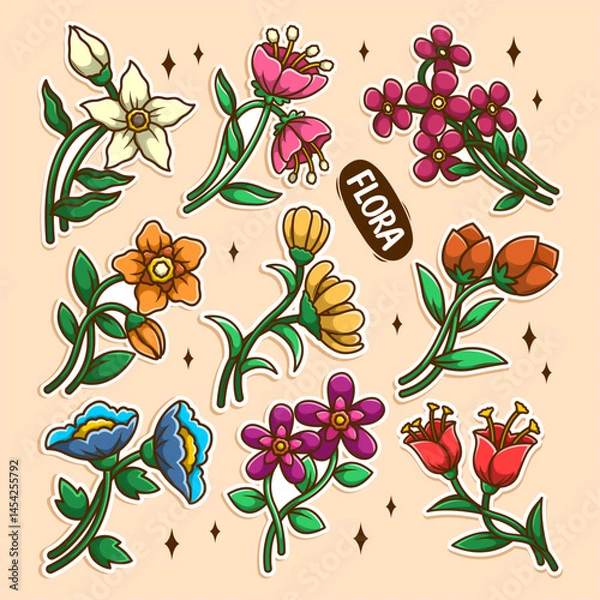 Obraz Colorful Flowers hand draw doodle collection set