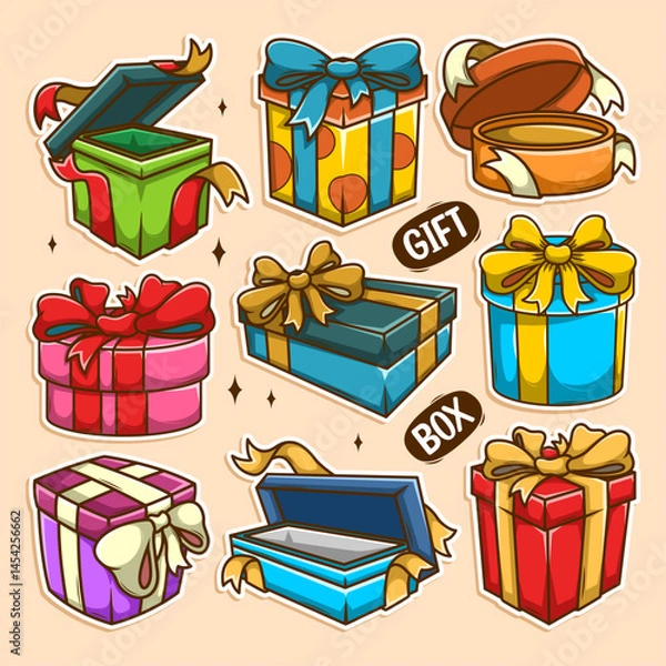 Obraz Set of open and closed gift boxes isolated on background