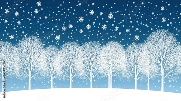 Fototapeta Snowy Winter Landscape with Trees