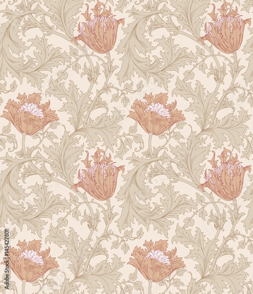 Fototapeta Floral seamless pattern. Modern seamless pattern for interior decoration, wrapping paper, graphic design and textile. Vector illustration. Backgrounds.