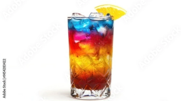 Fototapeta Cuba Libre cocktail colorful and refreshing cocktail in tall glass, isolated with white background, studio lighting