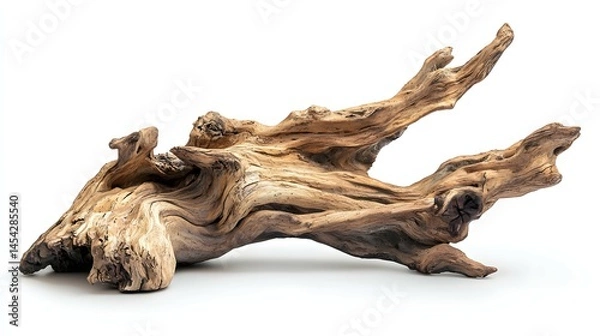 Fototapeta Beautiful old tree with branches and leaves, dead wood isolated on a white background. Dark fantasy, gothic, horror style