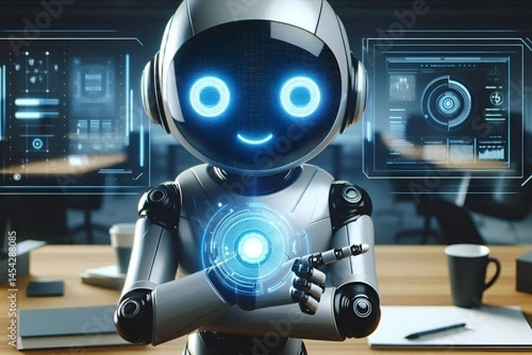 Fototapeta Sleek Holographic Robot Character – Perfect for Modern Tech Branding