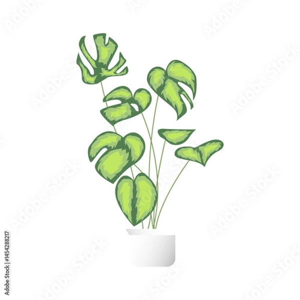 Fototapeta Indoor plant mockup for design purposes.Minimal cute little plant with pot and many leaves to be used as props and as display for plants isolated over white background.Eps10 model plant for home decor