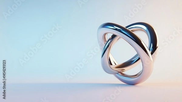 Fototapeta Shiny silver loop sculpture on a gradient backdrop